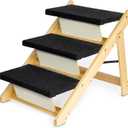 BRIKY 19.5" H Dog Stairs for Small Dogs, Non-Silp Wooden Dog Steps for Bed and Couch, Foldable 3-Step Pet Stairs for Medium Dogs and Old Cats, No Assembly Required