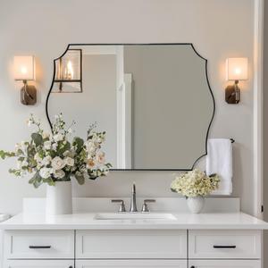 ANDY STAR Large Brushed Nickel Mirror, 30x40 Inch Scalloped Bathroom Mirror, Modern Rectangle Mirror with Unique Wavy Design, Ideal for Home Decor, Rust-Proof Stainless Steel 1" Frame