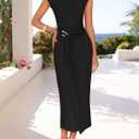 ZESICA Women's 2026 Summer Cap Sleeve Casual Bodycon Dress Elegant Wedding Guest Cocktail Party Formal Long Midi Dresses (Black, XL)
