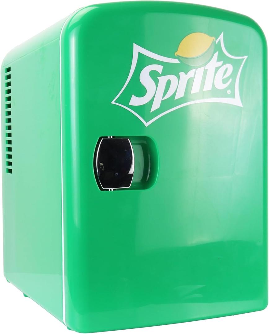 Sprite Mini Fridge - 6 Can Refrigerator for Bedroom Office, Portable Table Top Beverage Cooler, 12V 110V Refrigerador For Drinks, Soda, Wines, Use In Car, Dorm, Outdoor, Patio