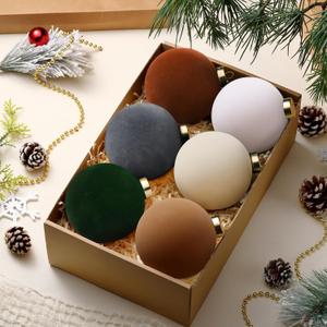 6 Pcs Christmas Velvet Balls 4 Inch Large Flocked Christmas Hanging Ornaments Mixed Color Handmade Velvet Balls Xmas Tree Ornaments Xmas Tree Bulbs for Wedding Anniversary Party