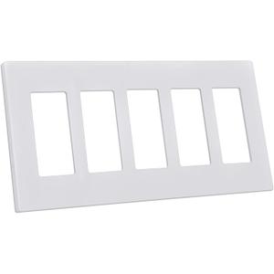 CML Decorator Screwless Wall Plate, 5-Gang Light Switch Covers, Decor Outlet Cover Plate, Standard Size 4.68X 10.18, Impact Resistant, ETL Listed, White