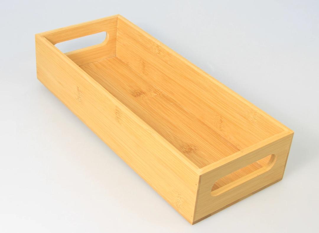 Bamboo Open Top Storage CD Box Tray Tidy Organiser Bin With Handle Kitchen unit