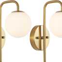 Modern Gold Globe Wall Sconce Set of 2 Industrial Mid Century Bathroom Vanity Wall Light with White Globe Glass Shade Brushed Brass Wall Lamp for Restaurant Living Room Bedside