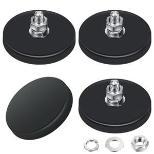 Flutesan Neodymium Magnet Rubber Coated Mounting Small Scratch Safe Black Stud Magnet Painted Surface Waterproof M6 Threaded with Bolts Nuts for Lighting Camera Tools(4 Packs,Black,2.6 Inch)