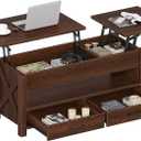 Seventable Coffee Table, 47.2" Lift Top Coffee Table with 2 Storage Drawers and Hidden Compartment, Farmhouse Center Table with Wooden Lift Tabletop, for Living Room,Espresso