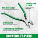 SK 9" Ironworker's Pliers, Wire Cutters With Heavy Duty Knurled Jaws, Spring Loaded Side Cutters, Premium CR-V Steel Construction, Linesman Pliers With Hook Bend Handle