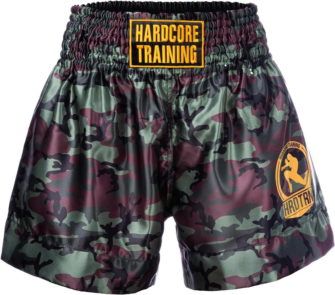 Hardcore Training Classic Muay Thai Shorts Black White Red Camo Blue Kick Boxing MMA Combat Sport Sparring Trunks (XS)