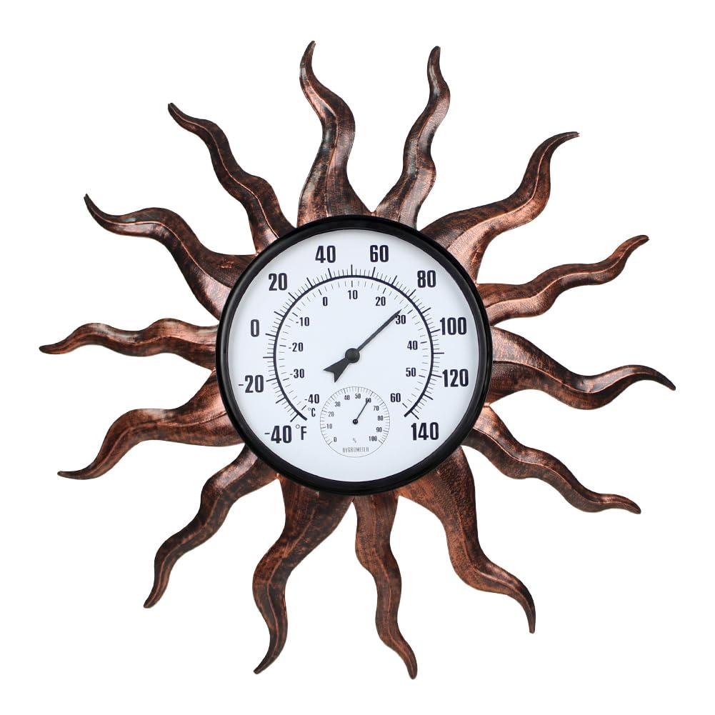 VEWOGARDEN Sun Outdoor Thermometer Waterproof Large Metal Indoor Outdoor Thermometer for Patio, Garden & Home Decor