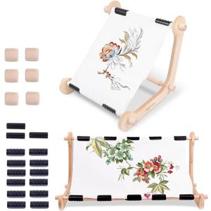 Embroidery Hoop Stand - Adjustable Wooden Embroidery Stand with Screw-Tightening Joints & Custom Clamps - Expandable from 11.8in to 23.6in for Cross Stitch & Needlework