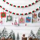 Amyhill 2 Pcs Christmas Hanging Photo Display with Clips 9.8 ft Pom Pom Garland Christmas Holiday Card Picture Frame 4 Feet DIY Green Red Photo Holders for Xmas Holiday Country Decor