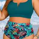 Yonique Women Plus Size High Waisted Bikini - Ribbed Two Piece Swimsuit Tummy Control Bathing Suit V-Wired 2025 Swimwear Colorful Leaves 16W