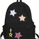 Corduroy Star Backpack Cute Y2k Preppy Backpack Aesthetic College Laptop Backpack Y2k Accessories for Women (Black)