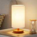 Fenmzee Small Table Lamp for Bedroom - Inline Control, Bedside Lamp with 3000K A15 LED Blub, Easy Assembly (White Shade - Walnut Base, 9" Inline Control)