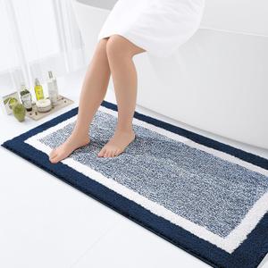 OLANLY Bathroom Runner Rugs 47x24, Extra Soft and Absorbent Microfiber Bath Rugs, Non-Slip, Machine Washable, Quick Dry Shaggy Bath Carpet, Long Bath Mats for Bathroom Floor, Tub, Shower, Navy