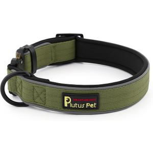 Plutus Pet Tactical Dog Collar, Reflective, Adjustable Heavy Duty Dog Collar, Soft Padded and Comfortable, for Small Medium and Large Dogs (Ranger Green, L)