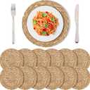 Kochorie Set of 12 Round Woven Placemats 12 Inches Bulrush Placemats Natural Hand-Woven Boho Rattan Placemats Wicker Table Mats Farmhouse Weave Place Mats for Home Dining Table