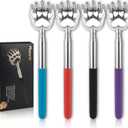 (4-Pack) Extendable Back Scratchers - Metal Claws with Telescopic Rubber Handles - Stocking Stuffers for Men, Women, Kids - Christmas Gift