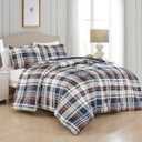 Chezmoi Collection 3-Piece Plaid Comforter Set Full Size - Blue Orange White Herringbone Plaid Stripe Printed Microfiber Bedding Lightweight Breathable Blanket for All Season