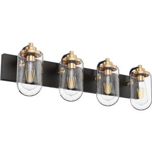 Ralbay Vintage Metal Black Bathroom Vanity Light Fixtures 4 Light Matte Black with Seeded Glass Wall Lighting Fxiture