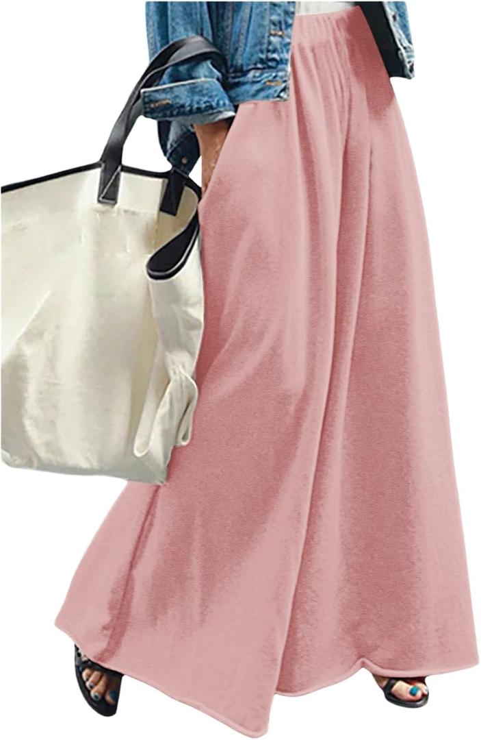 Women's Wide Leg Sweatpants High Elastic Waist Flowy Palazzo Pants Loose Baggy Pants Bottoms (Pure Pink)