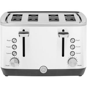 GE 4 Slice Toaster | Extra Wide Slots for Bagels, Breads, Waffles & More | 7 Shade Options | Countertop Kitchen Essentials | 1500 watt, White