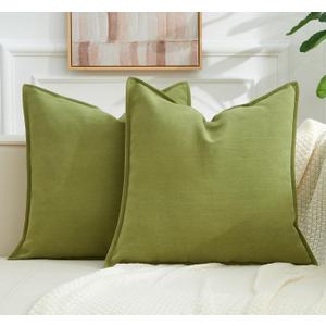 Throw Pillow Covers Olive Green Set of 2 18x18 Inch Pillow Covers, Soft Chenille Farmhouse Neutral Decorative Pillowcases for Couch Sofa Bed Living Room, Home Boho Decor, Modern Cushion Covers