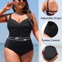 Yonique Women Plus Size One Piece Swimsuits Tummy Control Bathing Suits Twist Front Ruched Swimwear (Black)