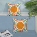 Summer Pillow Covers 16x16 Set of 2, Boho Sun Throw Pillows Stripes Yellow Blue Orange Sunshine Decorations Watercolor Rainbow Pillowcase Linen Boho Outdoor Decor Cushion Case for Home Sofa