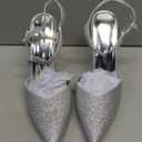 Allegra K Women's Glitter Ankle Strap Silver Stiletto Heels Sandals 7.5 m US
