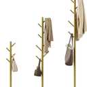 Coat Rack with 8 Hooks, 3 Adjustable Heights, Modern Hall Tree, Sturdy Metal Clothes Stand with Sintered Stone Base for Entryway, Office, Bedroom, for Coats, Hats, Handbags and Scarves, Gold