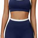 ABOCIW Womens Layerd Workout Sets Square Neck Sports Bra Tummy Control High Waist Biker Shorts Yoga Pilates Outfits, Size: 6-8