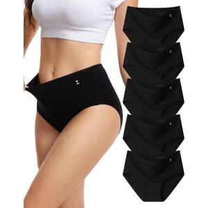 INNERSY Women's Underwear Cotton Soft Underwear High Waisted Breathable Briefs 5 Pack (Black, M)
