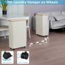 efluky Slim Laundry Hamper with Wheels, Narrow Laundry Basket with Lid and Removable Bag, Aesthetic Dirty Clothes Hamper on Wheels for Laundry Room, Bedroom, Dorm and Bathroom, 75L Beige