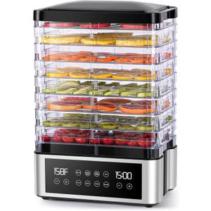 Food Dehydrator Machine, 8 Stainless Steel Trays Food Dehydrator with 48H Digital Adjustable Timer & Temperature Control, Dehydrators for Jerky, Fruit, Veggies, Meat, Herbs, Dog Treats, Black