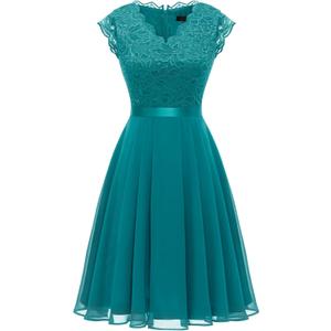 Dressystar Women's V Neck Sleeveless Lace Bridesmaid Dress Wedding Party Gown (Short- Peacock)