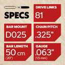 Oregon 20-Inch Replacement Chainsaw Bar and L81 AdvanceCut Chainsaw Chain Combo, 81 Drive Links, Pitch: .325", .063" Gauge, Low Vibration (105671), fits several Stihl models, Grey
