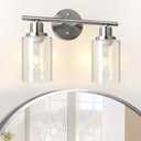 Unicozin 2 Light Vanity Lights, Brushed Nickel Wall Sconce Light with Clear Glass, Bathroom Light Fixtures, Wall Lights for Mirror, Living Room, Bedroom, Hallway, E26 Base (Bulbs Not Included)