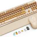 Wireless Keyboard and Mouse Combo, Magnetic Soft-Touch Wrist Rest, Round Keycaps, Full-Size Retro Typewriter Keyboard, 2-Stage Tilt Legs, Auto Sleep, 2.4GHz Cordless for Windows PC, Beige-Brown Ombre