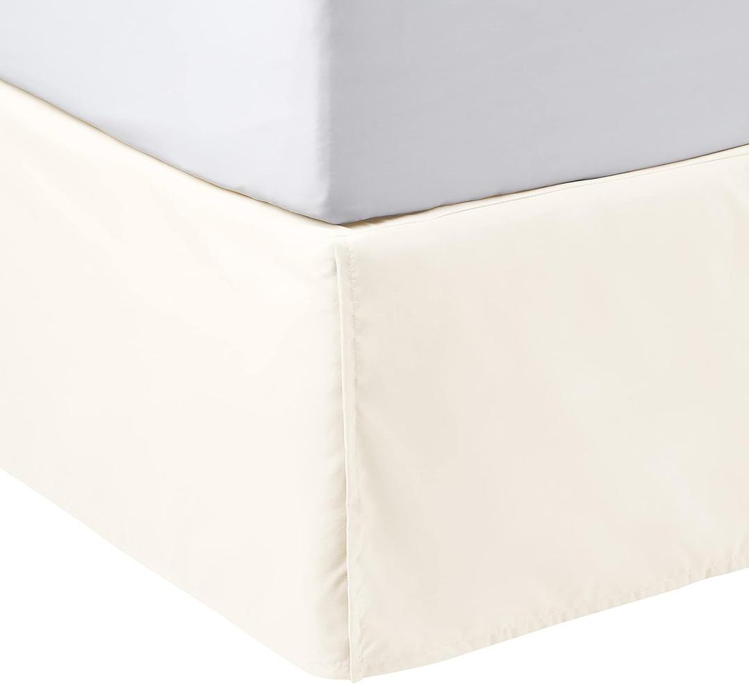 Amazon Basics Lightweight Pleated Bed Skirt, Machine Washable, Wrinkle and Fade Resistant, Queen, Off White