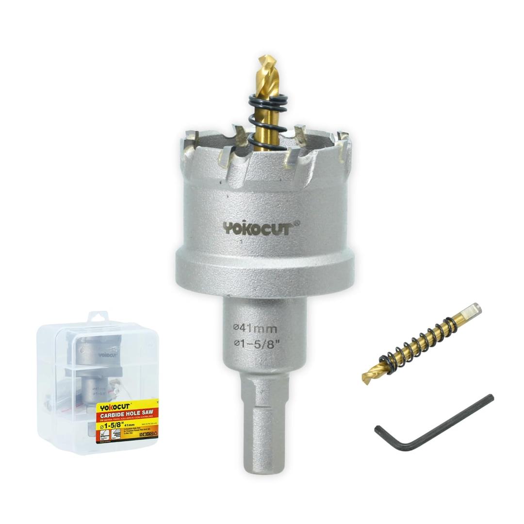 1-5/8 Inch Carbide Hole Saw, Hole Cutter Carbide Tipped with Pilot Drill Bit, TCT Hole Saws for Stainless Steel, Metal, Iron, Copper, Brass, Plastic, Wood