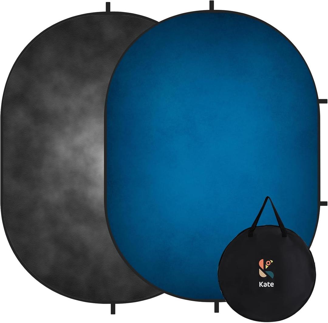 Kate Collapsible Backdrop Pop Up Backdrop Light Black&Blue Portable Background for Parties, Portrait, Video, Podcast, 5x6.5ft