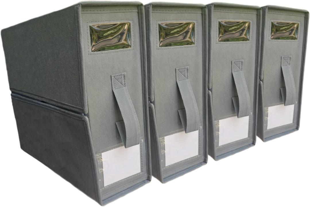 4 Pack Foldable Bed Sheet Set Organizer With Handle, Linen Closet Storage For Blankets, Duvet Covers, With Window And Label, Organizing Bedding, Queen & King Size, Gray