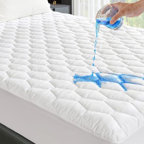GRT King Mattress Protector Waterproof, 100% Waterproof Quilted Fitted Mattress Pad, Noiseless Hollow Cotton Mattress Cover, fits up to 21" Deep, Dust Proof White