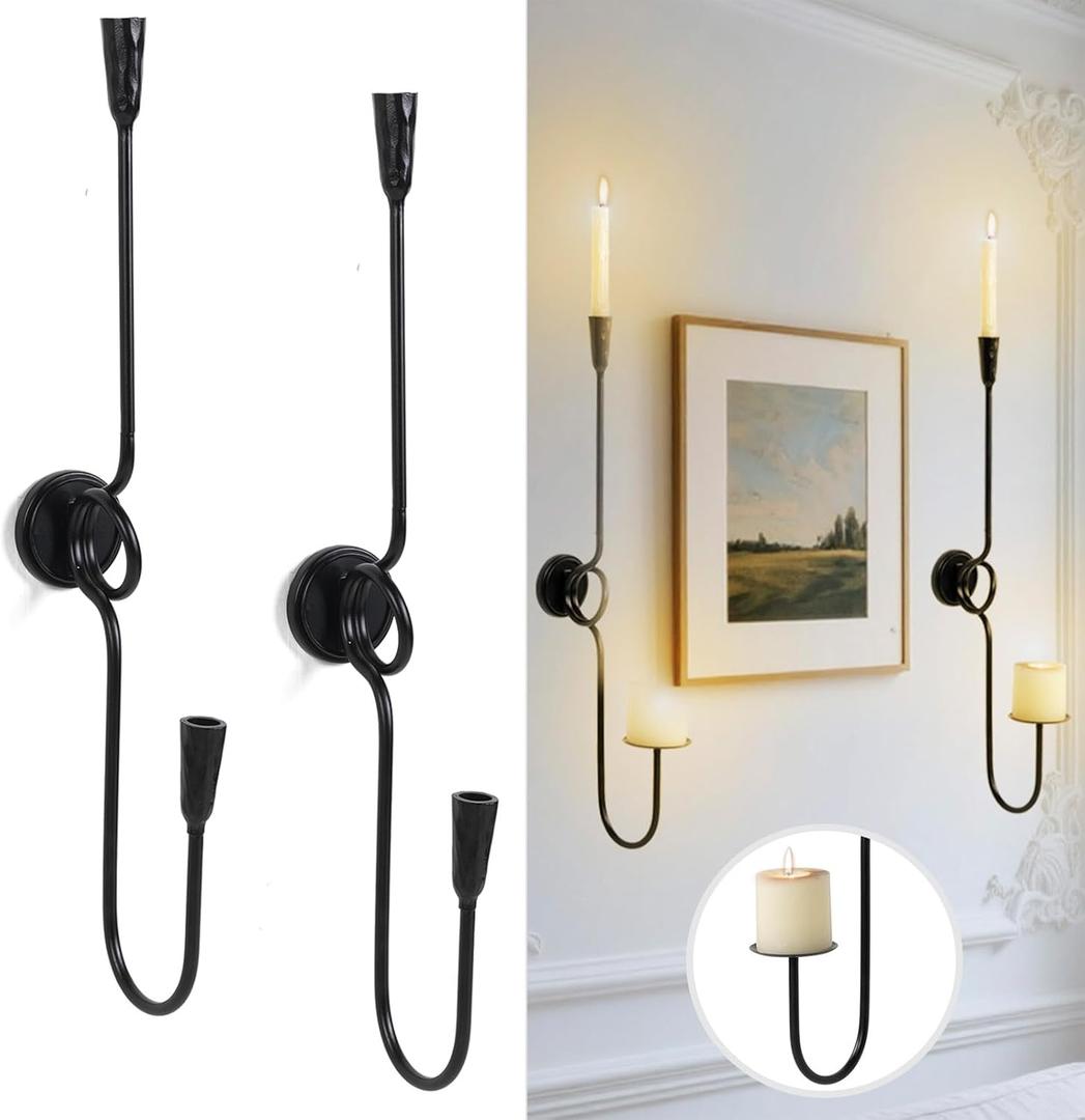 GAKA Large(27 inch) Wall Sconce Candle Holder Set of 2,2 Arm Iron Wall Mount Candle Holder Decorative,Black