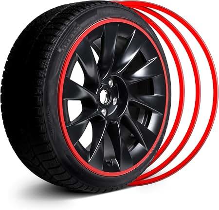 EVOOOR Automotive Alloy Wheel Rim Protector - Covering The Entire Rim of The Wheel hub - Strips for Curb Rash Prevention - Set of 4 Rim Protector Easy to Install(22'',Red)