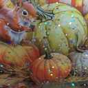 Fall Snow Globe Lantern Thanksgiving Pumpkins and Squirrels Water Lantern with Swirling Glitter 6H Timer Remote Control Fall Decorations for Home Thanksgiving Autumn Harvest (Pumpkin and Squirrel)