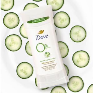 Dove 0% Aluminum Free Deodorant for Women 4 Count Cucumber and Green Tea 72 hour odor protection 2.6 oz