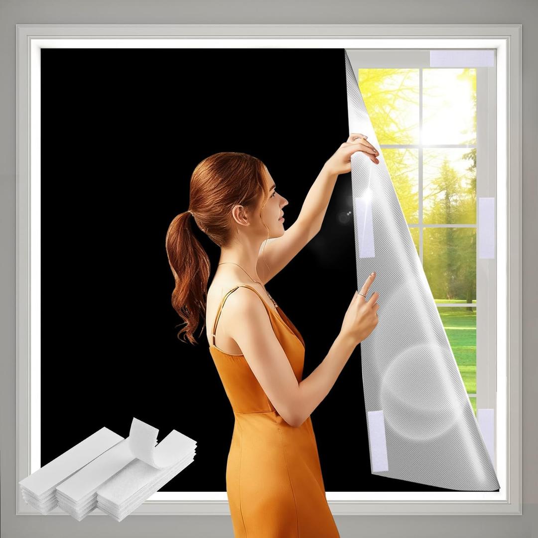 100% Blackout Curtains for Bedroom 57x118 inch,Removable Cuttable No Drill Blackout Shades,Portable Temporary Black Out Window Cover,Black Out Blinds for Nursery,Dorm,Travel,RV or Renter Use