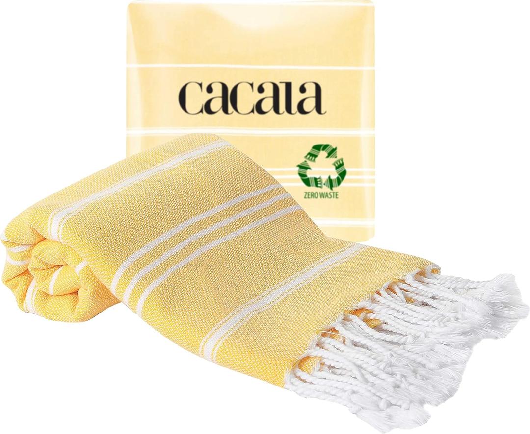 Cacala 100% Turkish Cotton Kitchen Tea Towels, Highly Absorbent Luxury Soft Quick Drying Dish Towel with Hanging Loop for Gym, Yoga, Bath, Sports, Cleaning and Kitchen (23 x 36), Yellow
